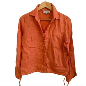 Elliot Lauren Orange Linen Button Down Top